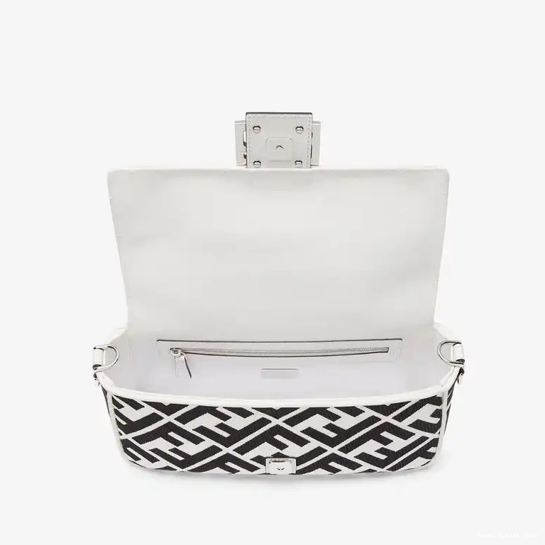 Cheap Fendi Canvas Baguette Black White Bag In Medium FF Motif 0524